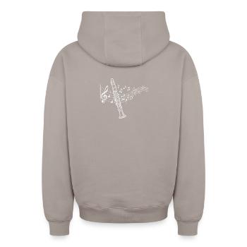 Clarinet Sheet Music Clarinetist Musician - Oversized Heavyweight Unisex Zip Hoodie - taupe - Back - AI Model Male 178 light (178cm)