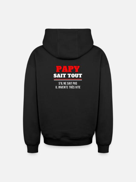 grand-père, papy, super papy - Sweat à capuche unisexe zippé oversize épais SPREAD - noir