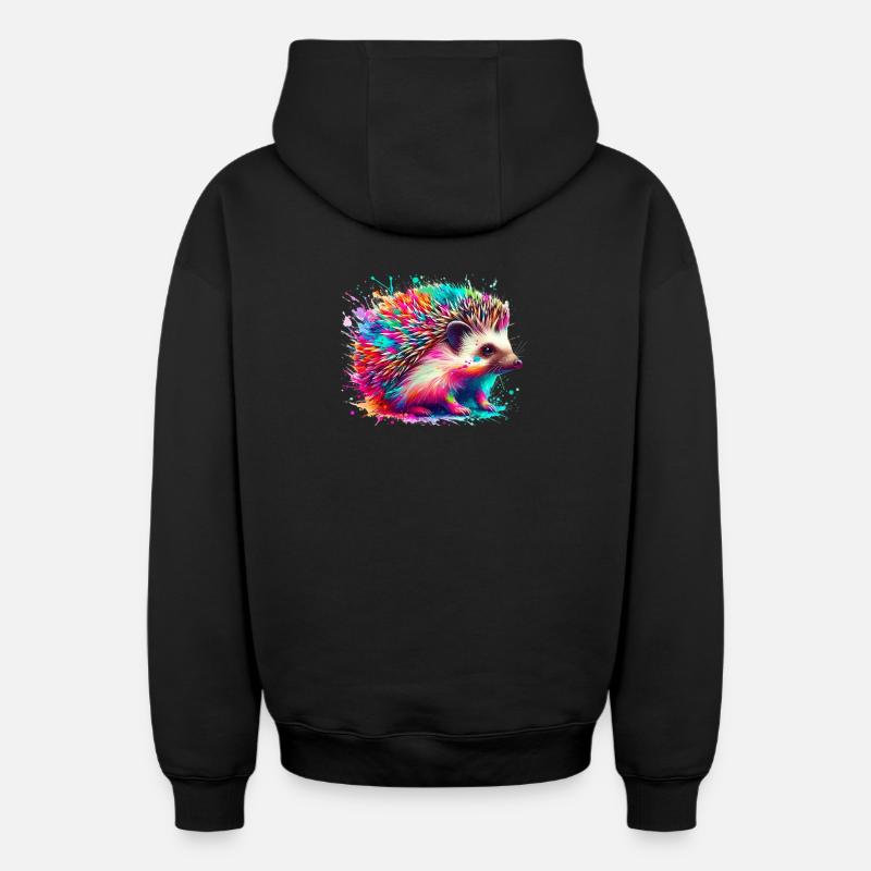 Hérisson - Sweat à capuche unisexe zippé oversize épais SPREAD - noir