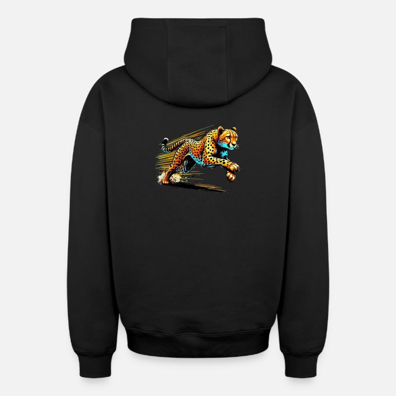 Guépard - Sweat à capuche unisexe zippé oversize épais SPREAD - noir
