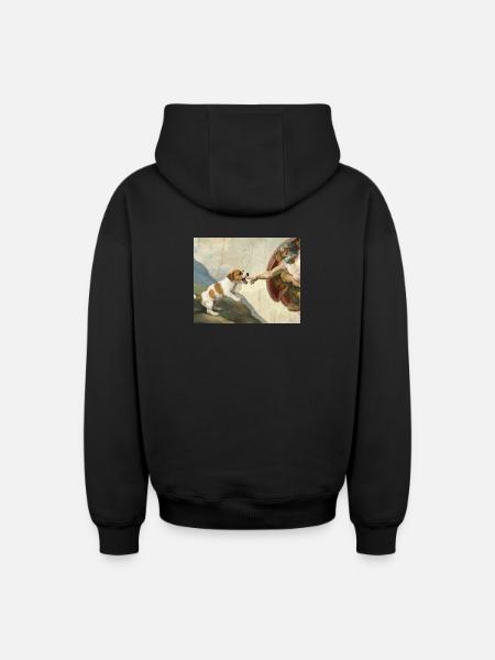 Dog God Hand Beagle Dog meme - Oversized Heavyweight Unisex Zip Hoodie - black