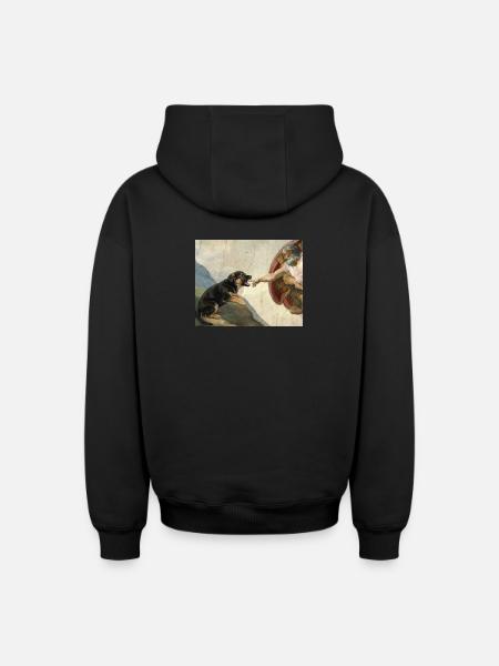 Dog God's Hand Shepherd Dog Meme - Oversized Heavyweight Unisex Zip Hoodie - black
