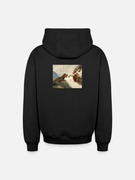 Mème de Chien Dieu Main Teckel - Sweat à capuche unisexe zippé oversize épais SPREAD - noir