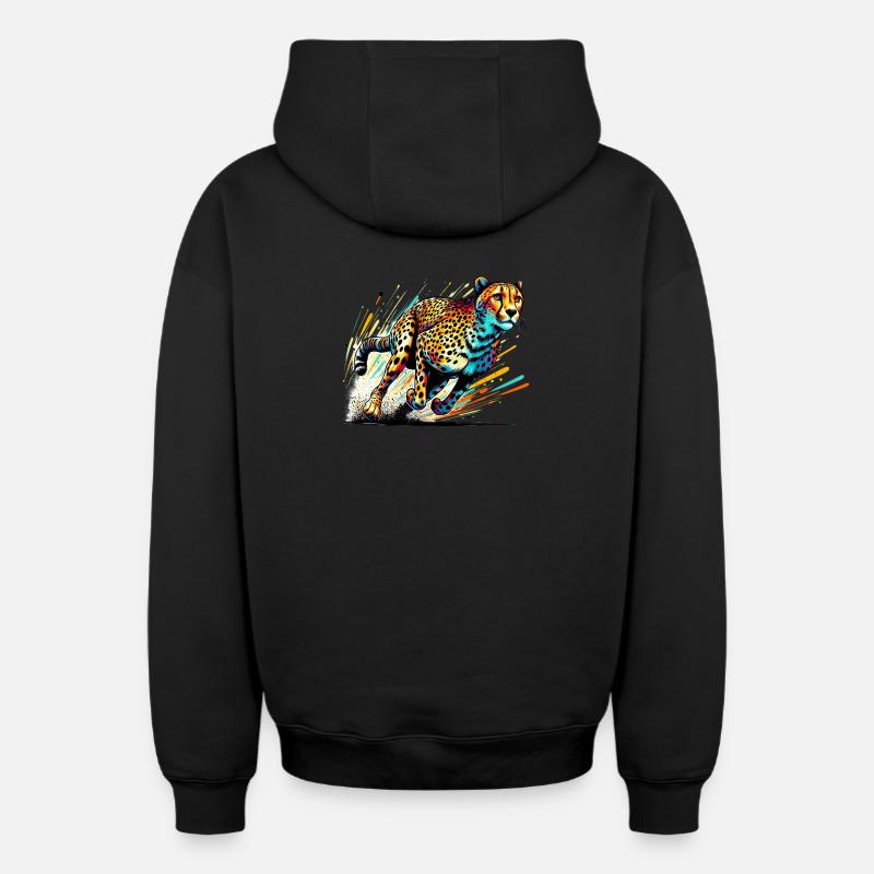 Guépard - Sweat à capuche unisexe zippé oversize épais SPREAD - noir