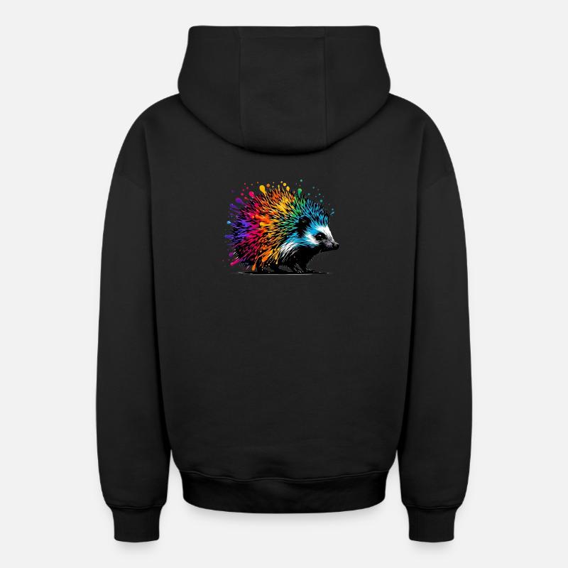 Hérisson - Sweat à capuche unisexe zippé oversize épais SPREAD - noir