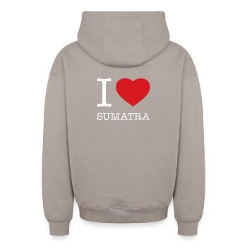 I LOVE SUMATRA - Oversized Heavyweight Unisex Zip Hoodie - Taupe - Hinten - AI Model Male 178 light (178cm)