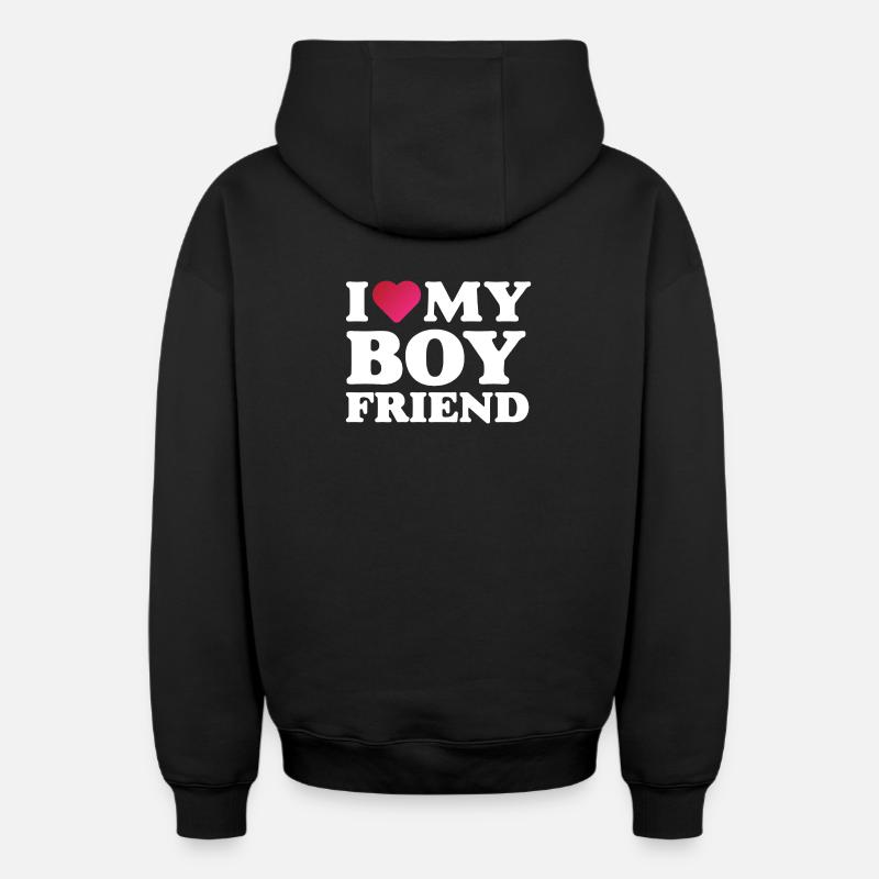 J’aime mon petit ami - Sweat à capuche unisexe zippé oversize épais SPREAD - noir