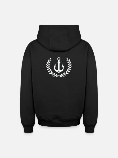 Anker im Lorbeerkranz - Oversized Heavyweight Unisex Zip Hoodie - Schwarz