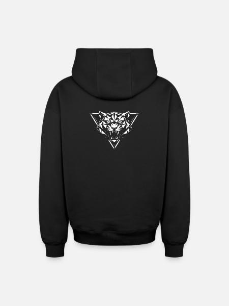 Geometric Wolf Head Facets - Oversized Heavyweight Unisex Zip Hoodie - black