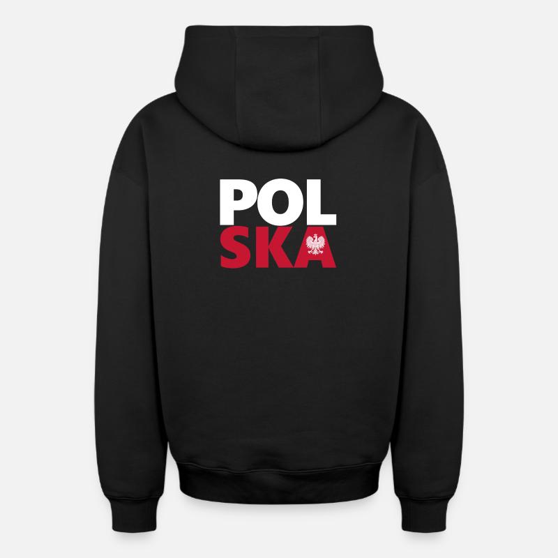 Pologne - Sweat à capuche unisexe zippé oversize épais SPREAD - noir