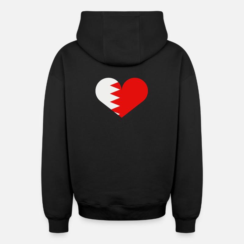 Cœur du drapeau bahreïnien - Sweat à capuche unisexe zippé oversize épais SPREAD - noir