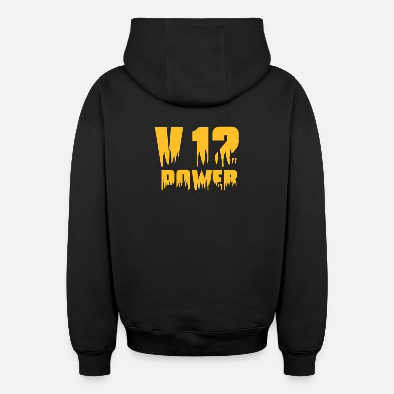 V12 POWER - Oversized Heavyweight Unisex Zip Hoodie - Schwarz