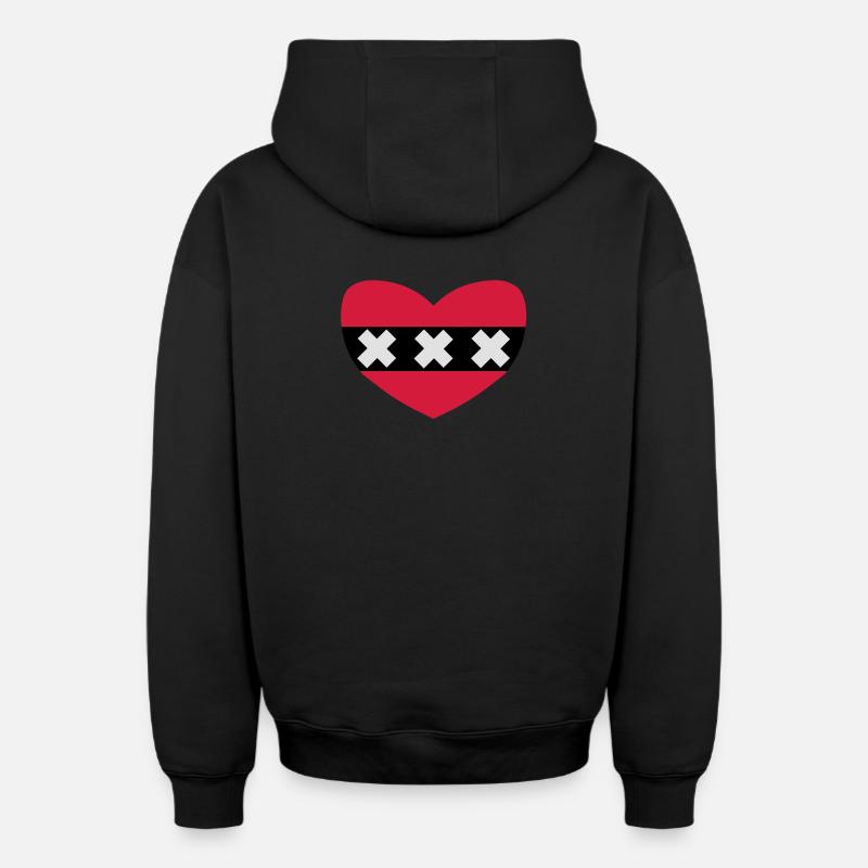 J'aime Amsterdam - Sweat à capuche unisexe zippé oversize épais SPREAD - noir
