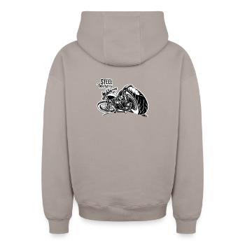 0894 STEEL HORSE - Oversized Heavyweight Unisex Zip Hoodie - taupe - Back - AI Model Male 178 light (178cm)