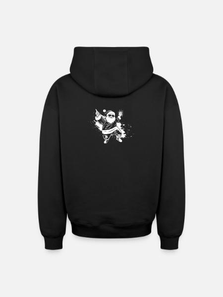 Festive Santa with Sparkling Gift - Oversized Heavyweight Unisex Zip Hoodie - black