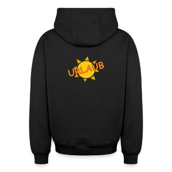 URLAUB - Oversized Heavyweight Unisex Zip Hoodie - Schwarz - Hinten - AI Model Male 185 dark (185cm)