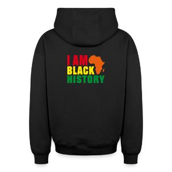Je suis l'histoire des Noirs - Sweat à capuche unisexe zippé oversize épais SPREAD - noir - Dos - AI Model Male 185 dark (185cm)