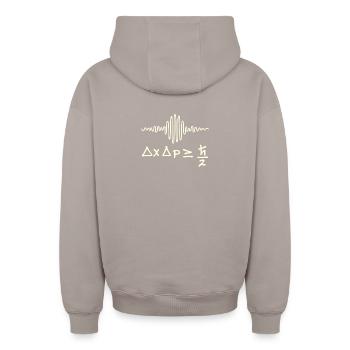 Quantum waves and uncertainty - Oversized Heavyweight Unisex Zip Hoodie - taupe - Back - AI Model Male 178 light (178cm)