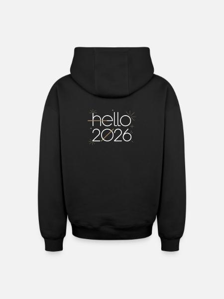 Hello 2026 Line Art Neon - Oversized Heavyweight Unisex Zip Hoodie - black