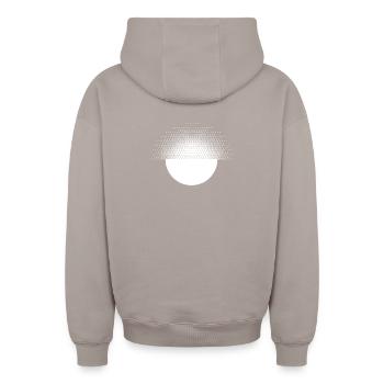 Conception géométrique du soleil - Sweat à capuche unisexe zippé oversize épais SPREAD - taupe - Dos - AI Model Male 178 light (178cm)