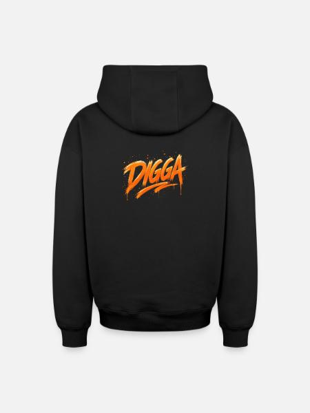 DIGGA – Urban Graffiti Statement - Oversized Heavyweight Unisex Zip Hoodie - Schwarz