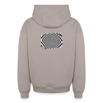 Tunnel-Optische Kacheln - Oversized Heavyweight Unisex Zip Hoodie - Taupe - Hinten - AI Model Male 178 light (178cm)