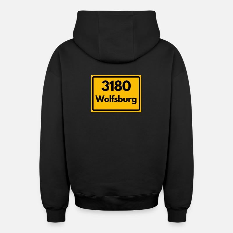 OLD POSTCODE POSTCODE RETRO 3180 WOLFSBURG - Oversized Heavyweight Unisex Zip Hoodie - black