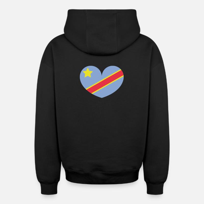 Drapeau du cœur du Congo - Sweat à capuche unisexe zippé oversize épais SPREAD - noir