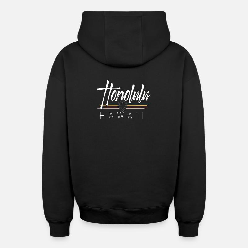 Honolulu Hawaii - Sweat à capuche unisexe zippé oversize épais SPREAD - noir