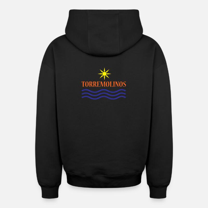TORREMOLINOS-Eau du Soleil+Texte - Sweat à capuche unisexe zippé oversize épais SPREAD - noir