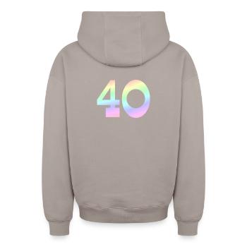 Geburtstagsgeschenk, 40 pastell Verlauf - Oversized Heavyweight Unisex Zip Hoodie - Taupe - Hinten - AI Model Male 178 light (178cm)
