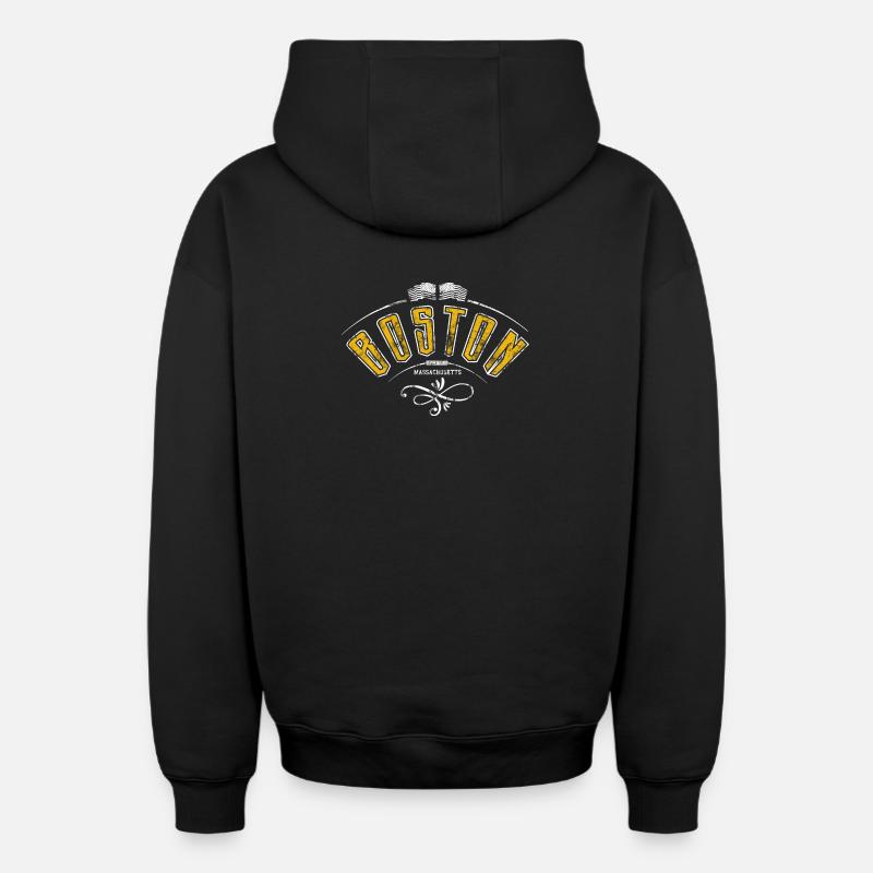Effet grunge Boston - Sweat à capuche unisexe zippé oversize épais SPREAD - noir