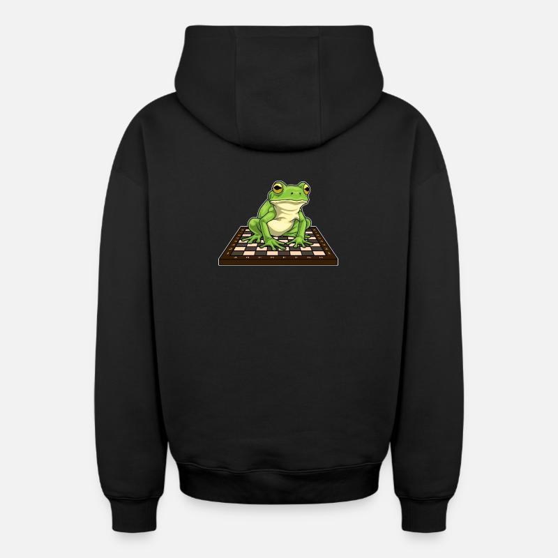 Grenouille Échiquier Échecs - Sweat à capuche unisexe zippé oversize épais SPREAD - noir