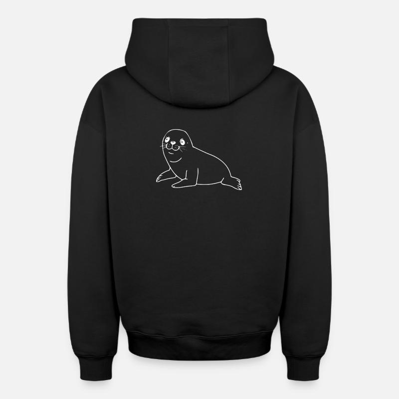 Sceau blanc - Sweat à capuche unisexe zippé oversize épais SPREAD - noir