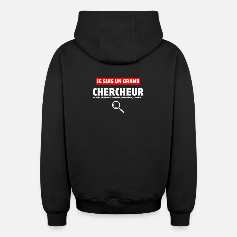 chercher, chercheur, perdre ses clés - Sweat à capuche unisexe zippé oversize épais SPREAD - noir