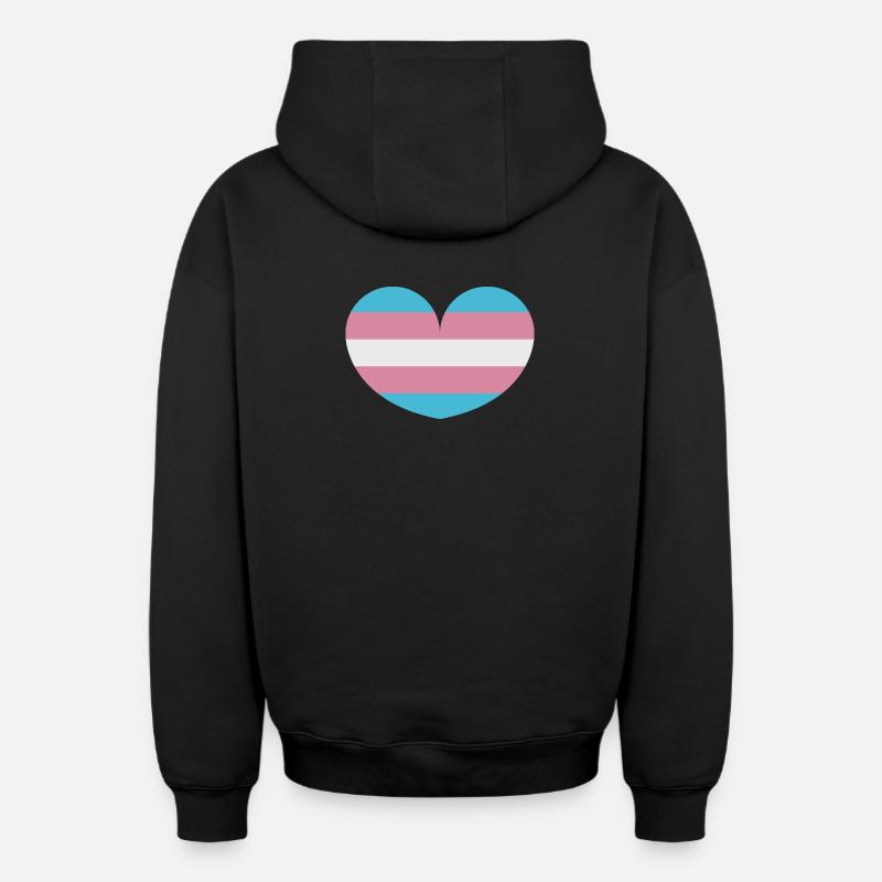 Drapeau trans heart - Sweat à capuche unisexe zippé oversize épais SPREAD - noir