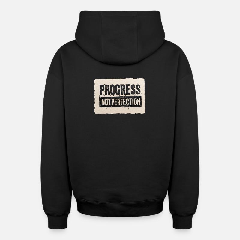 Progrès-pas-perfection - Sweat à capuche unisexe zippé oversize épais SPREAD - noir