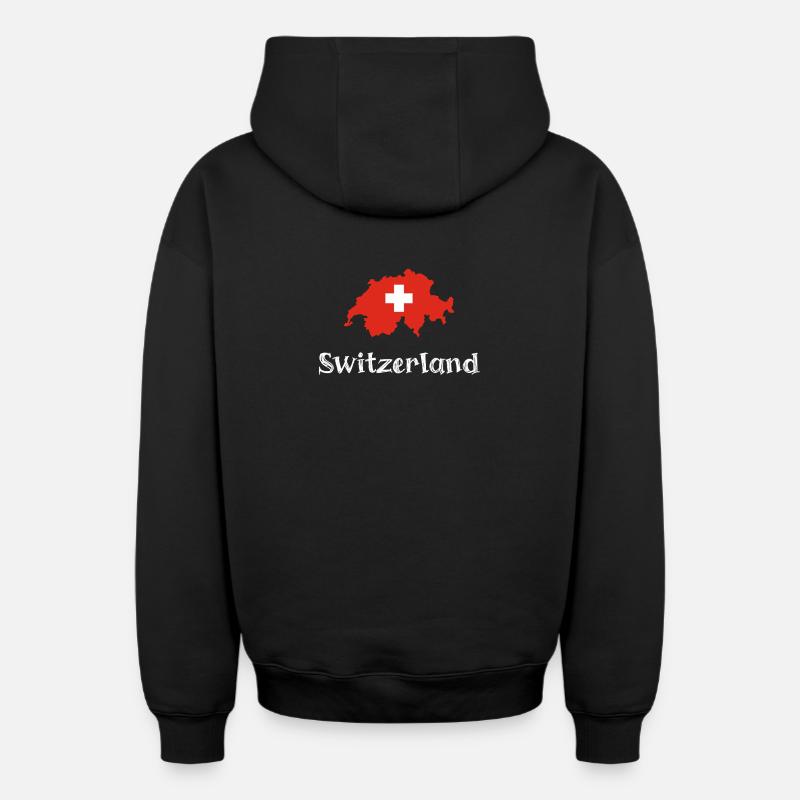 Switzlerland (texte blanc) - Sweat à capuche unisexe zippé oversize épais SPREAD - noir