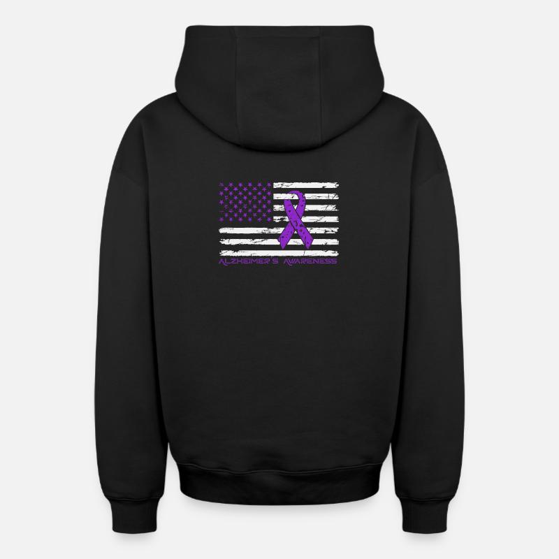 Ruban Violet Alzheimer Drapeau US - Sweat à capuche unisexe zippé oversize épais SPREAD - noir