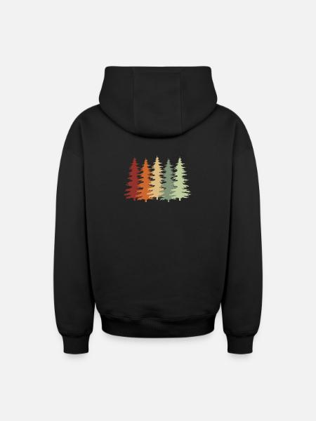Tree, Trees, Retro, Forest - Oversized Heavyweight Unisex Zip Hoodie - black