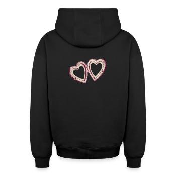 Double heart connection - Oversized Heavyweight Unisex Zip Hoodie - black - Back - AI Model Male 185 dark (185cm)
