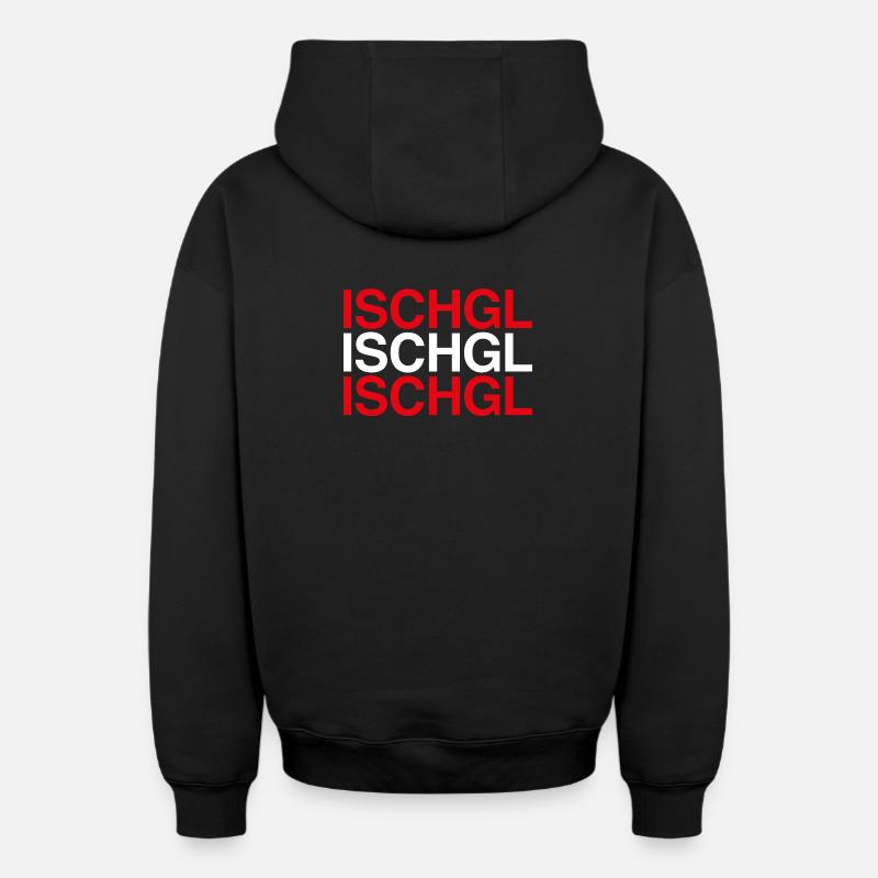 ISCHGL Österreich Autriche Drapeau - Sweat à capuche unisexe zippé oversize épais SPREAD - noir