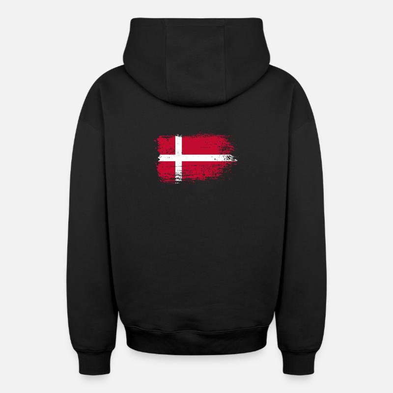 Imprimé drapeau danois grunge - Sweat à capuche unisexe zippé oversize épais SPREAD - noir