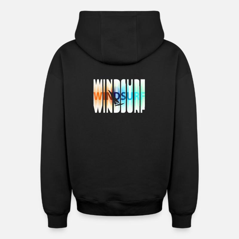 Schriftzug_bunt_windsurfen - Sweat à capuche unisexe zippé oversize épais SPREAD - noir