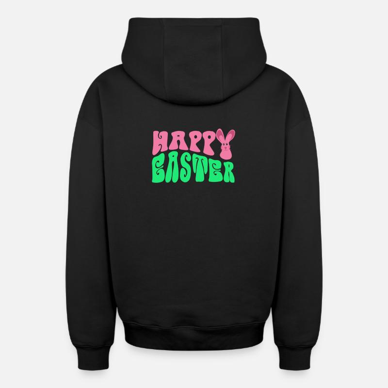 Frohe Ostern - Joyeuses Pâques - Sweat à capuche unisexe zippé oversize épais SPREAD - noir