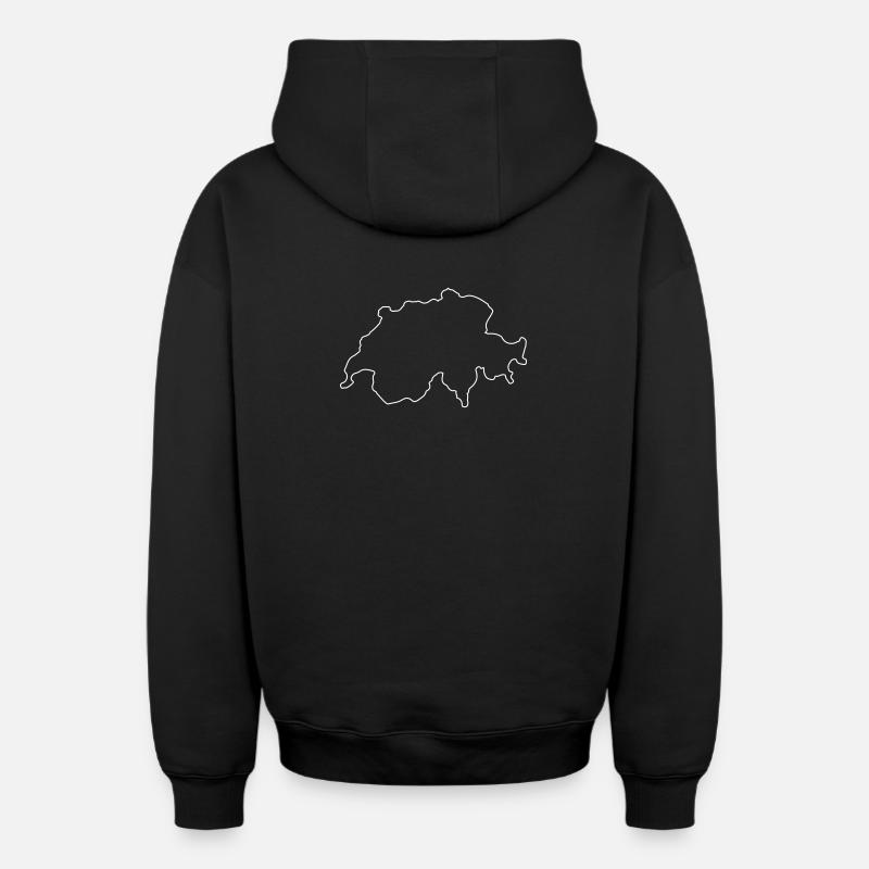 Contour du pays suisse - Sweat à capuche unisexe zippé oversize épais SPREAD - noir