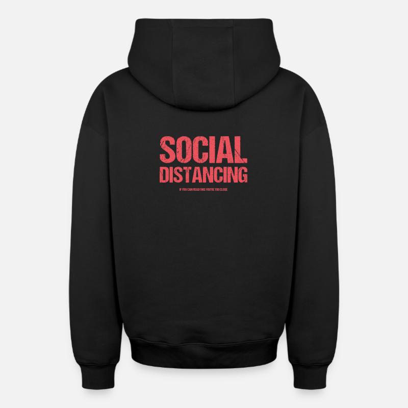 Distanciation sociale - Sweat à capuche unisexe zippé oversize épais SPREAD - noir