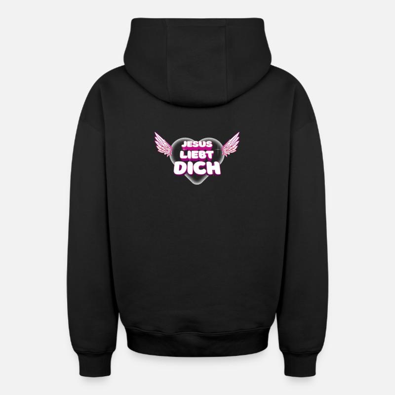 Jésus vous aime - Sweat à capuche unisexe zippé oversize épais SPREAD - noir