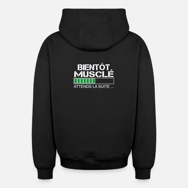 Bientot musclé (blanc et vert) - Sweat à capuche unisexe zippé oversize épais SPREAD - noir