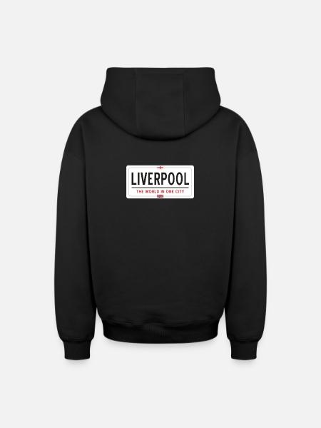 Liverpool city name - Oversized Heavyweight Unisex Zip Hoodie - black